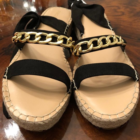 NWOT Sz. 10 Women's Flatform Espadrille Black Lace Up Sandal - Picture 4 of 6